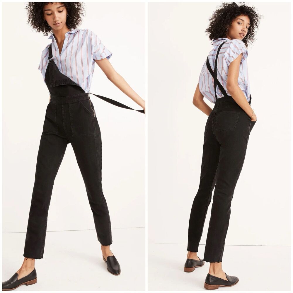 Madewell Skinny Denim Overalls Lunar Wash Faded Size XS Black Edition Stretch